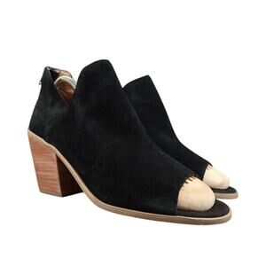 Susina Shoes Womens 10 Bootie Open Toe Leather Fashion Block Heel Cutout Black